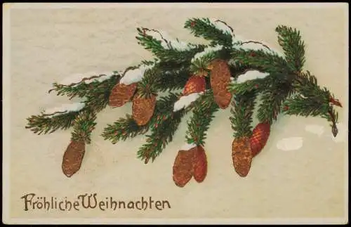 Weihnachten - Christmas Tannenzweig Gold Tannzapfen 1939 Goldrand