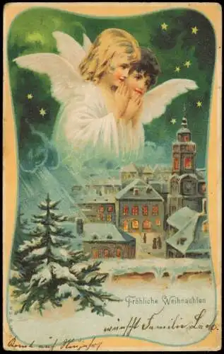 Ansichtskarte  Weihnachten - Christmas betende Engel über der Stadt 1904