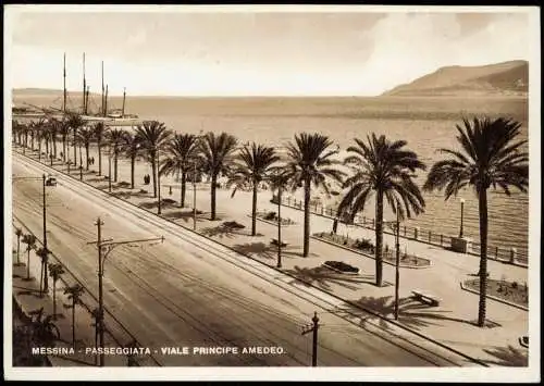 Cartolina Messina PASSEGGIATA - VIALE PRINCIPE AMEDEO. 1938