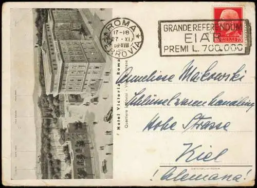 Cartolina Rom Roma Hotel Victoria 1928 Stempel Grande Referendum