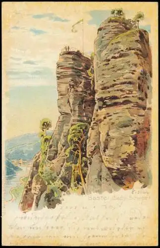 Ansichtskarte Litho AK Rathen Basteibrücke - Sächsische Schweiz 1909