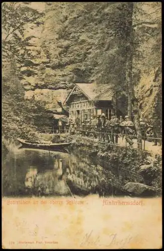 Hinterhermsdorf-Sebnitz Bootstation an der oberen Schleuse Männergruppe 1908