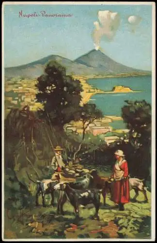 Cartolina Neapel Napoli Vesuv Vesuvio Vesuvius Künstlerkarte Reiter 1912