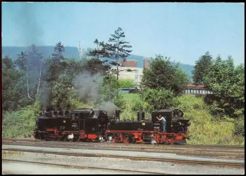 Oberwiesenthal Lokomotive 99 1791 (Neubau DR) und 99 585 (IV K) Eisenbahn 1990