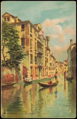 Cartolina Venedig Venezia Künstlerkarte Rio del Pestringe 1909