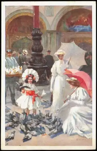 Venedig Venezia Colombi di S. Marco. Frauen Kind Künstlerkarte 1925