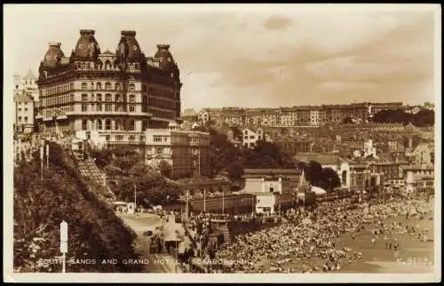 Postcard Scarborough South Sands and Grand Hotel 1956