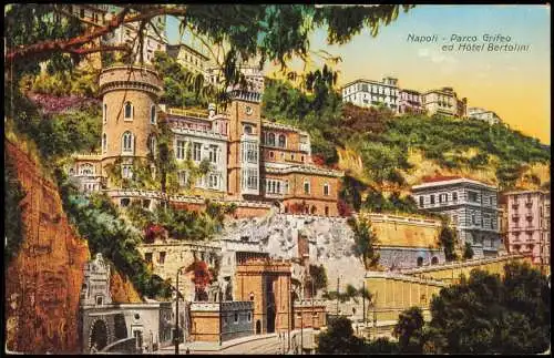 Cartolina Neapel Napoli Parco Grifeo ed Hôtel Bertolini 1913