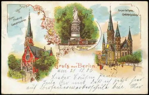 Litho AK  Berlin Kaiser-Wilhelm- u. Kaiser Friedrich Gedächtniskirche 1906