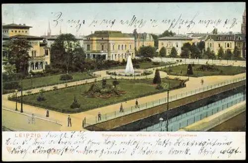 Ansichtskarte Leipzig Schmuckplatz mit Villen a. d. Carl Tauchnitzstrasse 1904