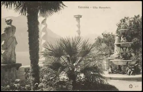 Cartolina Varenna Pr. Lecco Villa Monastero. 1913