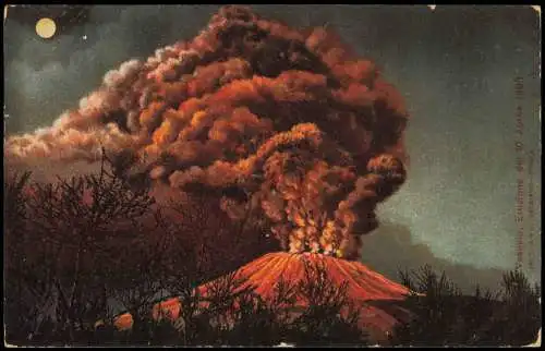 Neapel Napoli Vesuv Vesuvio Vesuvius eruption bei Mondcschein 1912