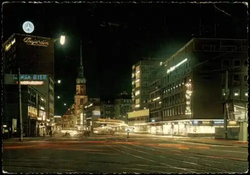 Ansichtskarte Dortmund Kampstraße bei Nacht, Leuchtreklame 1965