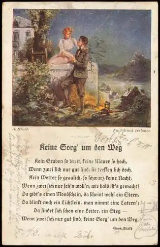 Ansichtskarte  Liebe Liebespaare - Love bei Nacht Keine Sorg um den Weg 1921