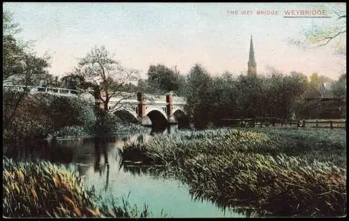 Postcard Weybridge The Wey Brigde 1907