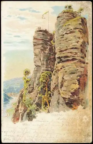 Ansichtskarte Litho AK Rathen Basteifelsen Sächsische Schweiz 1900