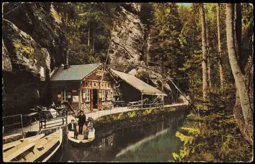 Ansichtskarte Hinterhermsdorf-Sebnitz Bootsstation obere Schleuße 1917