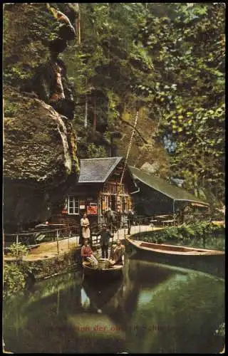 Ansichtskarte Hinterhermsdorf-Sebnitz Obere Schleuse Boot mit Familie 1913