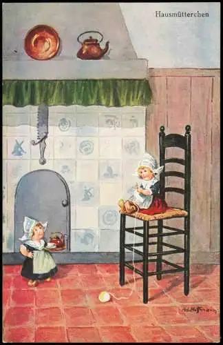 Ansichtskarte  Kinder Künstlerkarte Hausmütterchen Jung auf Alt 1914