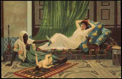 Ansichtskarte  Künstlerkarte: Gemälde Ein neues Licht im Harem 1912