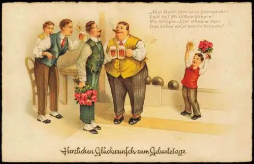 Ansichtskarte  Geburtstag Birthday Kegeln, Kegelbrüder beim Bier 1940