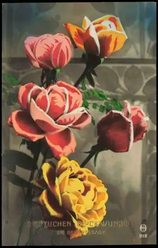 Ansichtskarte  Geburtstag Birthday Fotokunst Rosen 1915