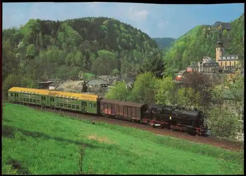 Ansichtskarte  Dampflokomotive in Gräfenthal vor Sonderzug Eisenbahn 1995