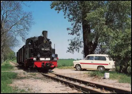 Dampflokomotive Eisenbahn mit Trabant Haltepunkt Klenzendorf 1998