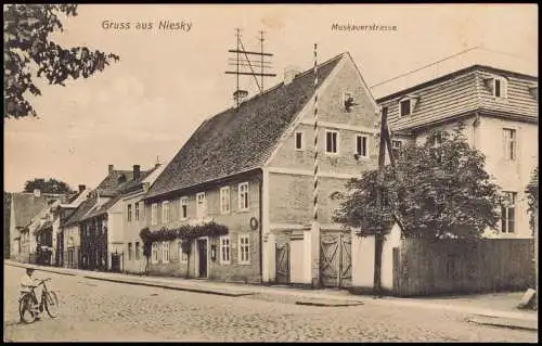 Ansichtskarte Niesky Oberlausitz Niska Muskauerstrasse Fahrrad 1910