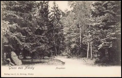 Ansichtskarte Niesky Oberlausitz Niska Monplaisir Waldweg Gedenkstein 1909