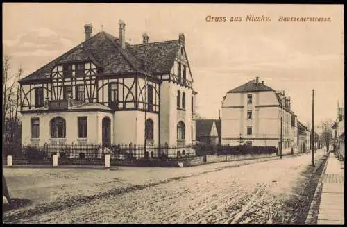 Ansichtskarte Niesky Oberlausitz Niska Bautzenerstrasse Villa 1909