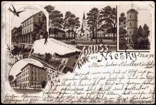 Litho AK Niesky Oberlausitz Niska Mädchenanstalt, Straße, Turm Gruss aus... 1898