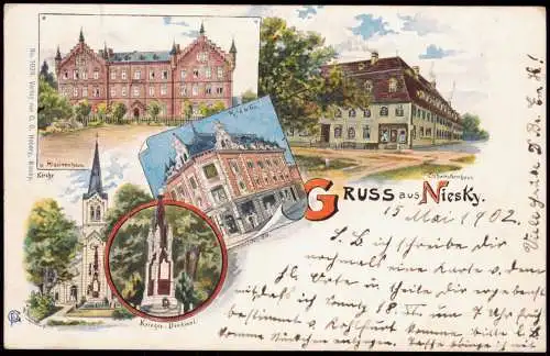 Litho AK Niesky Oberlausitz   Geschäft Riis & Co, Schwesternhaus Gruss aus 1902