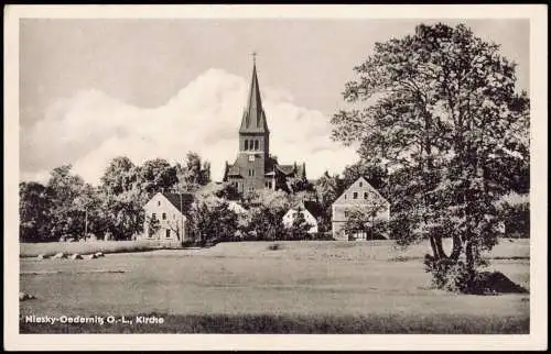 Ansichtskarte Niesky Oberlausitz Niska Stadtpartie mit Kirche 1953