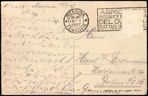 Cartolina Messina Via 1° Settembre - R. Dogana 1927