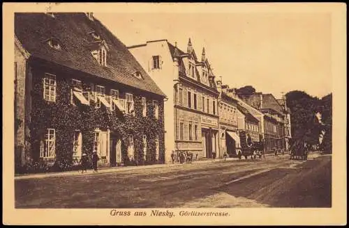 Ansichtskarte Niesky Oberlausitz Niska Görlitzerstrasse. Geschäfte 1922