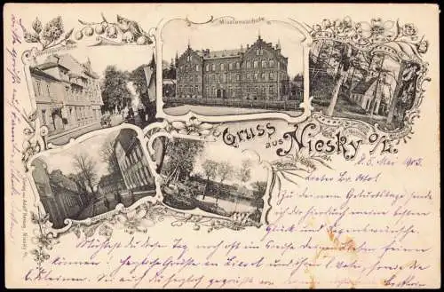 Ansichtskarte Niesky Oberlausitz Niska 5 Bild Straßen und Missionshaus 1905