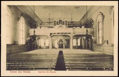 Ansichtskarte Niesky Oberlausitz Niska Inneres der Kirche - Orgel 1914