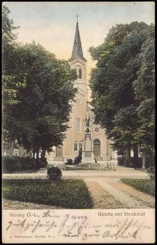 Ansichtskarte Niesky Oberlausitz Niska Kirche mit Denkmal 1912