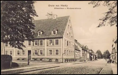 Ansichtskarte Niesky Oberlausitz Niska Witwenhaus u. Muskauerstrasse 1913