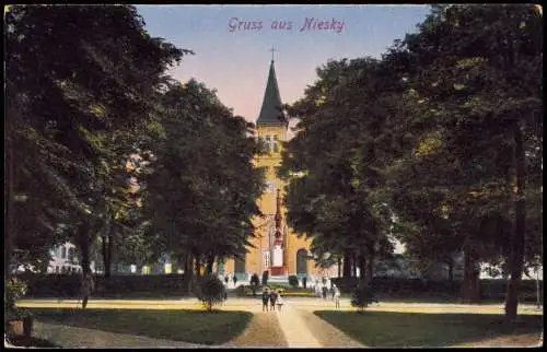 Ansichtskarte Niesky Oberlausitz Niska Denkmal vor der Kirche 1916