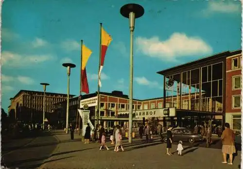 Ansichtskarte Münster (Westfalen) Hauptbahnhof Vorplatz Bahnhof belebt 1964