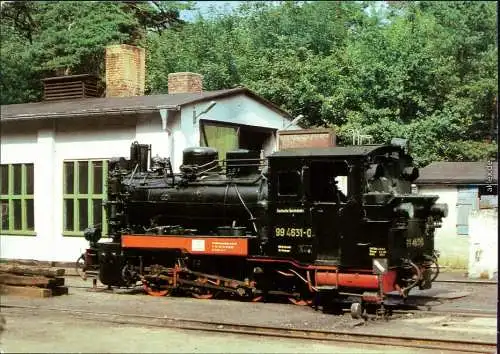 Dampflokomotive im Ostseebezirk, Schmalspurbahn BR 99 4631 erbaut 1913, Spurweite: 750 mm, Höchstgeschwindigkeit: 30 km/h (Aug. 1980, Bahnhof Göhren - Rügen) 1985