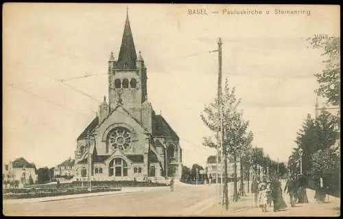 Ansichtskarte Basel Pauluskirche u. Steinenring 1911  Helvetia Schweiz