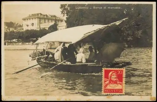 Ansichtskarte Lugano Barca di mercato. Bootspartie - Fotokarte 1927