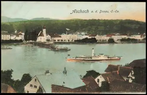 Ansichtskarte Aschbach Donau Stadt, Dampfer 1909  Oberösterreich