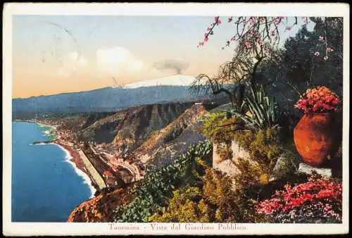 Taormina Vista dal Giardino Pubblico. Vulkan Etna 1939  Sicilia Sizilien