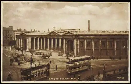 Postcard Dublin Baile Átha Cliath Bank of Ireland Tram Straßenbahn 1928