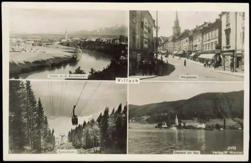 Ansichtskarte Villach 4 Bild: Hauptstrasse Seilbahn Umland 1943