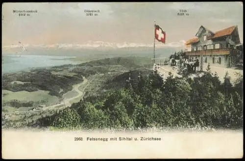 Zürich Felsenegg mit Sihltal u. Zürichsee Restaurant Patriotika 1910